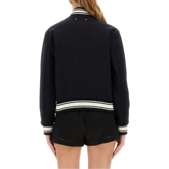 Golden Goose Dirce Navy Cropped Bomber Jacket Size 40 IT New - Picture 3 of 16